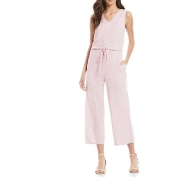 Joules Womens Romper Jumpsuit Angela Linen Pink White Striped Sleeveless - Picture 1 of 10